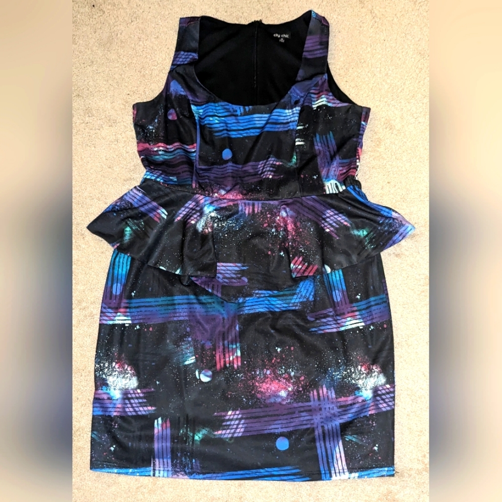 City Chic Plus Galaxy Peplum Dress 18W